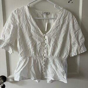 Madewell White Puff Sleeve Peplum Blouse
